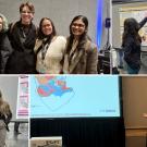 Collage of conference moments: groups of people, presentations, and poster discussions.